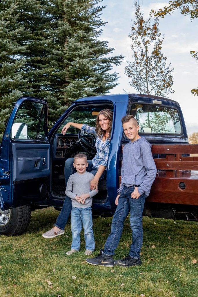 Family pictures with a restored truck